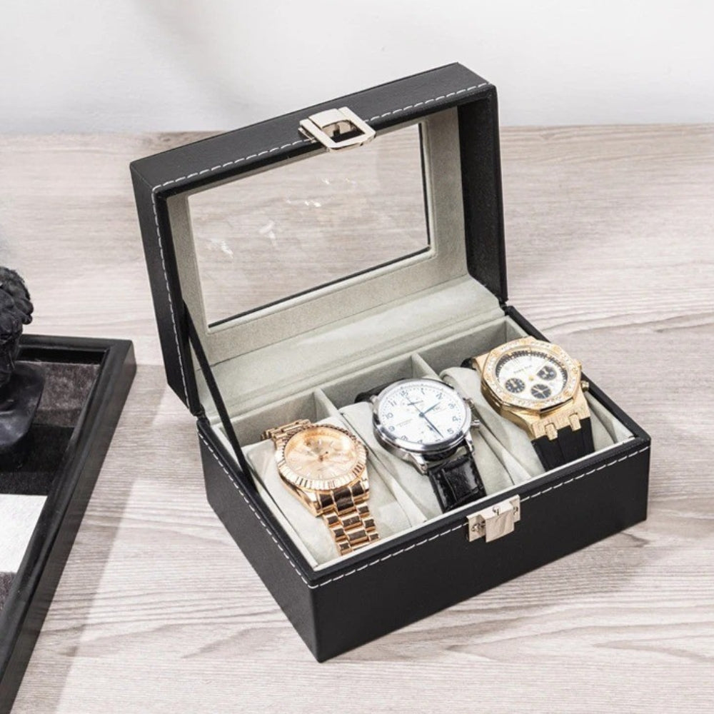Boîte À Montres 3 Slots En Cuir