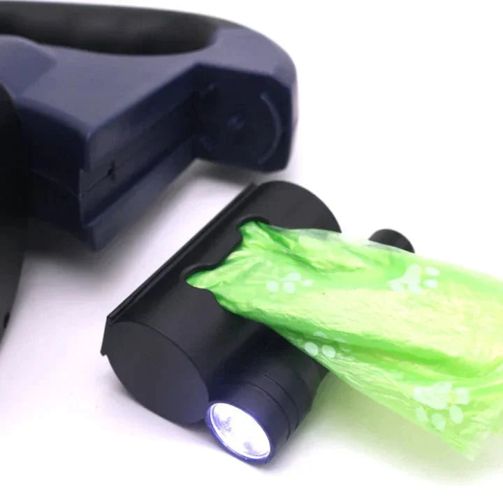 DualWoofer – Laisse Rétractable pour Chien avec Lampe & Distributeur de Sacs