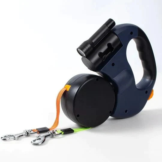 DualWoofer – Laisse Rétractable pour Chien avec Lampe & Distributeur de Sacs