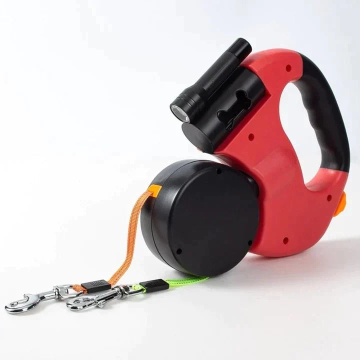 DualWoofer – Laisse Rétractable pour Chien avec Lampe & Distributeur de Sacs