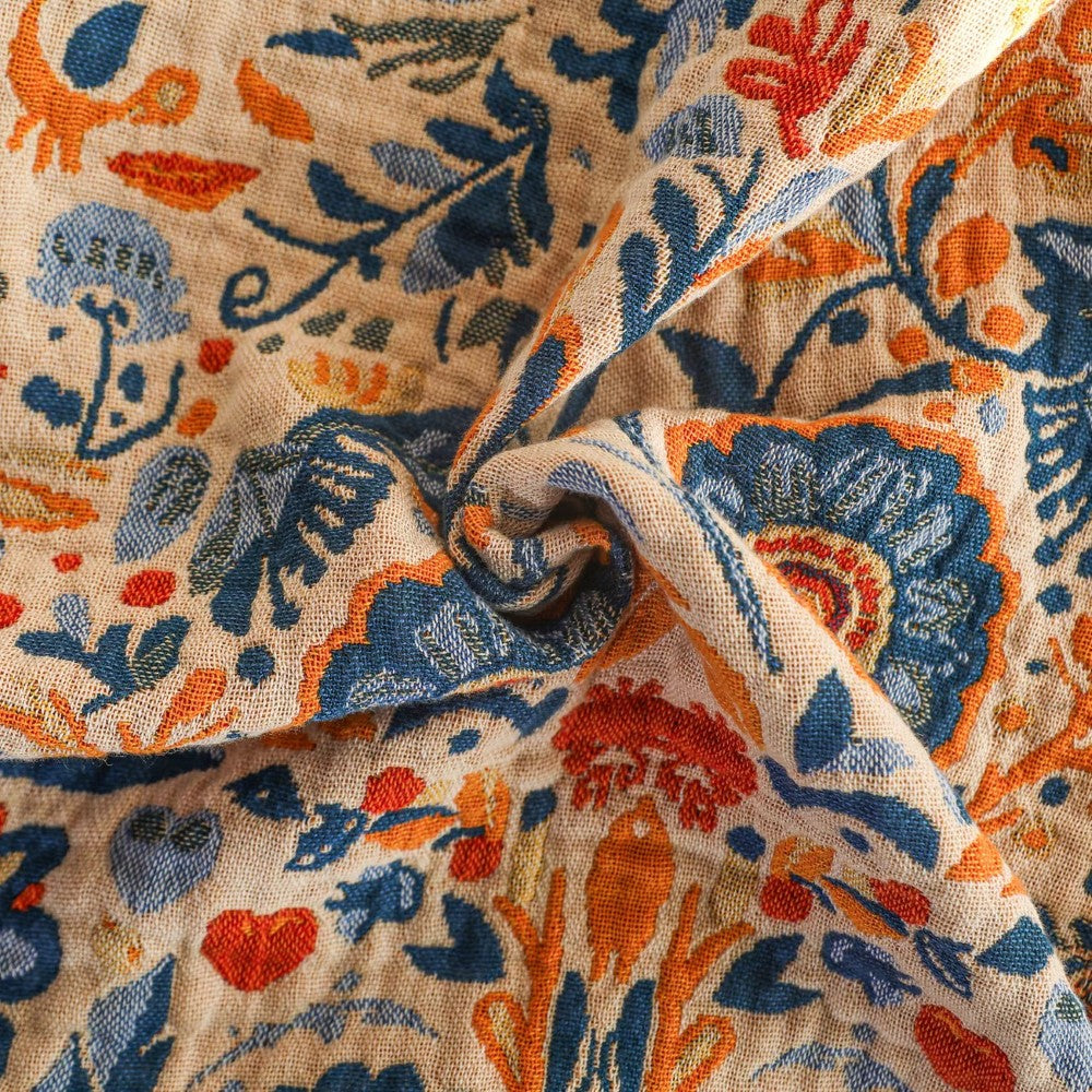 Plaid en coton motif oiseaux et fleurs
