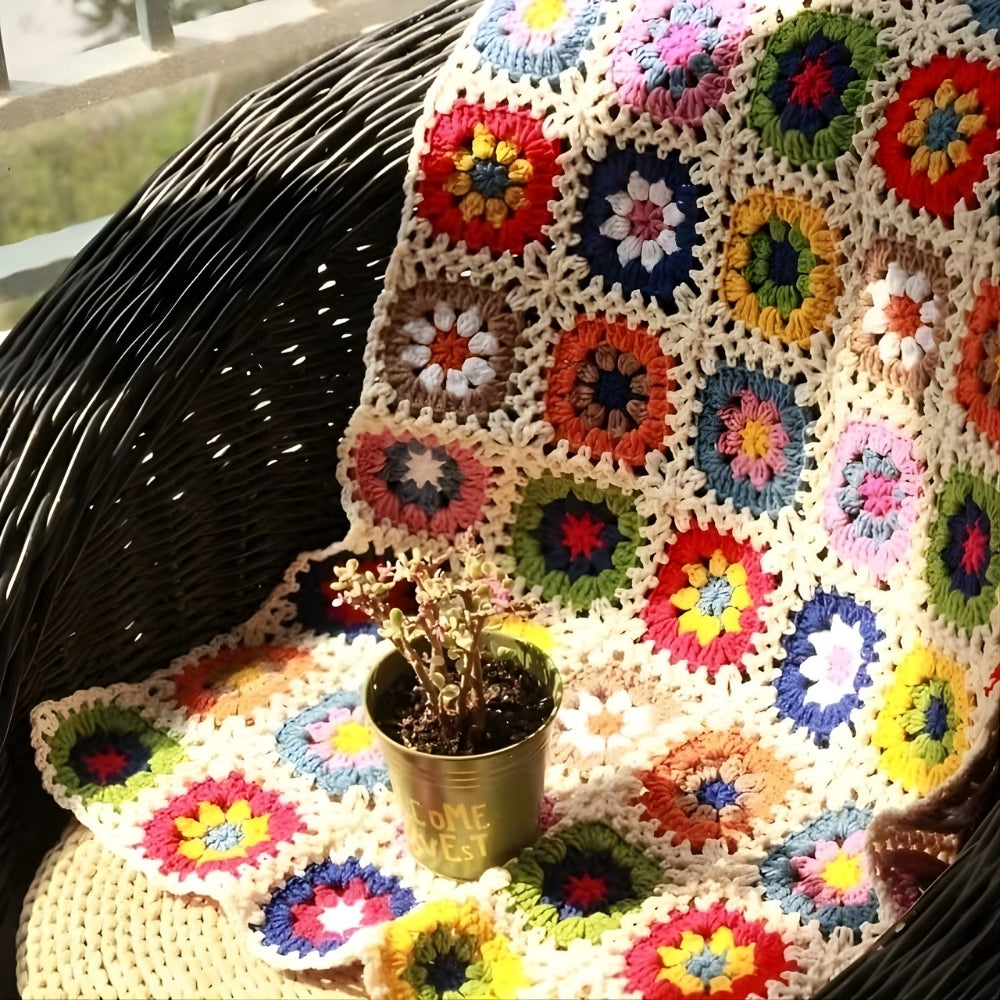 Plaid au crochet fleurs épanouies