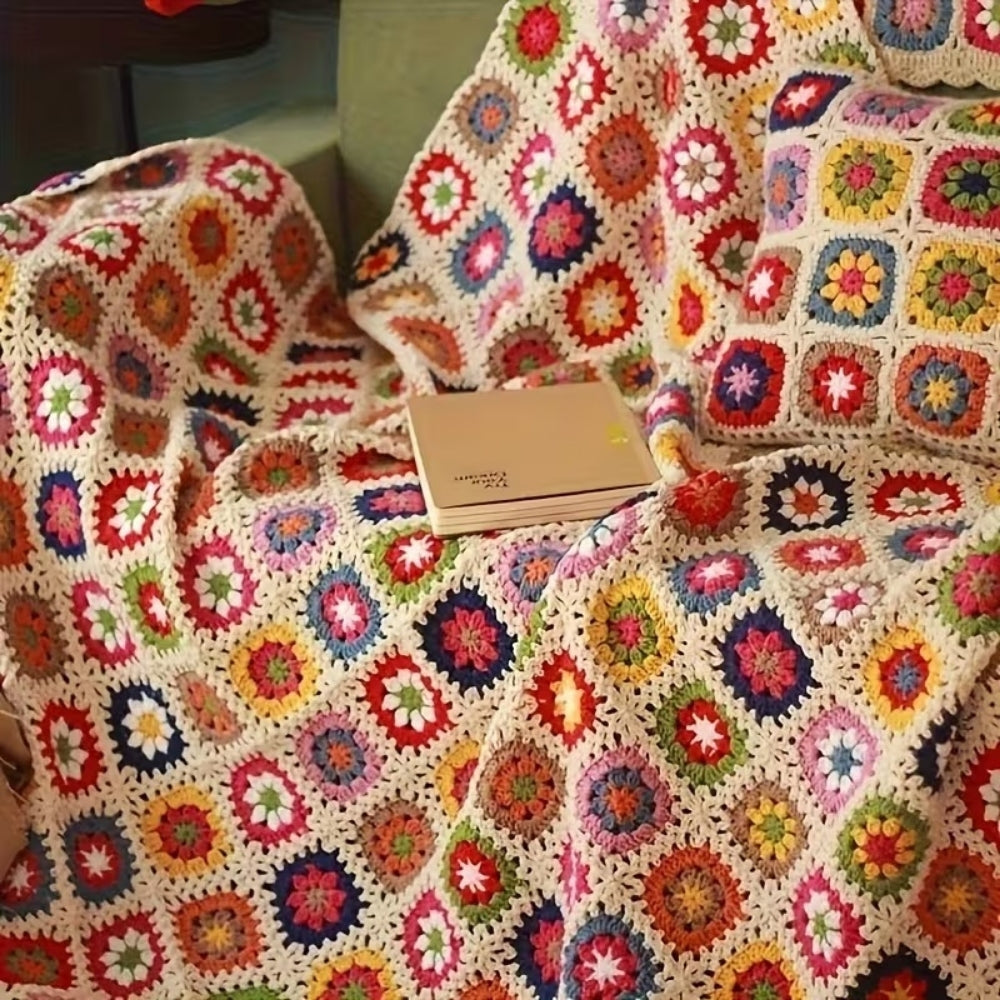 Plaid au crochet fleurs épanouies