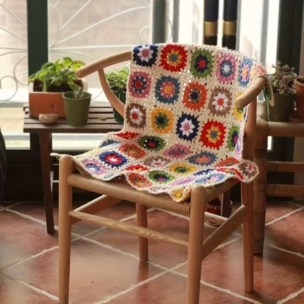 Plaid au crochet fleurs épanouies