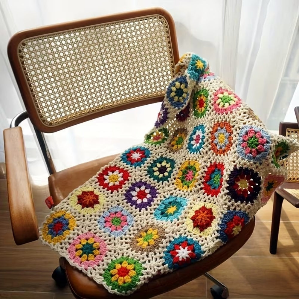 Plaid au crochet fleurs épanouies