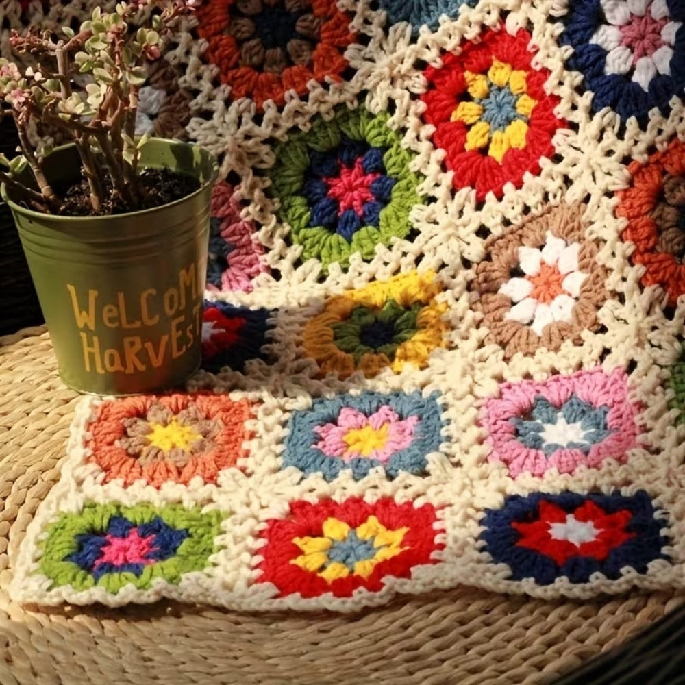 Plaid au crochet fleurs épanouies