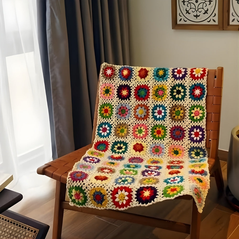Plaid au crochet fleurs épanouies