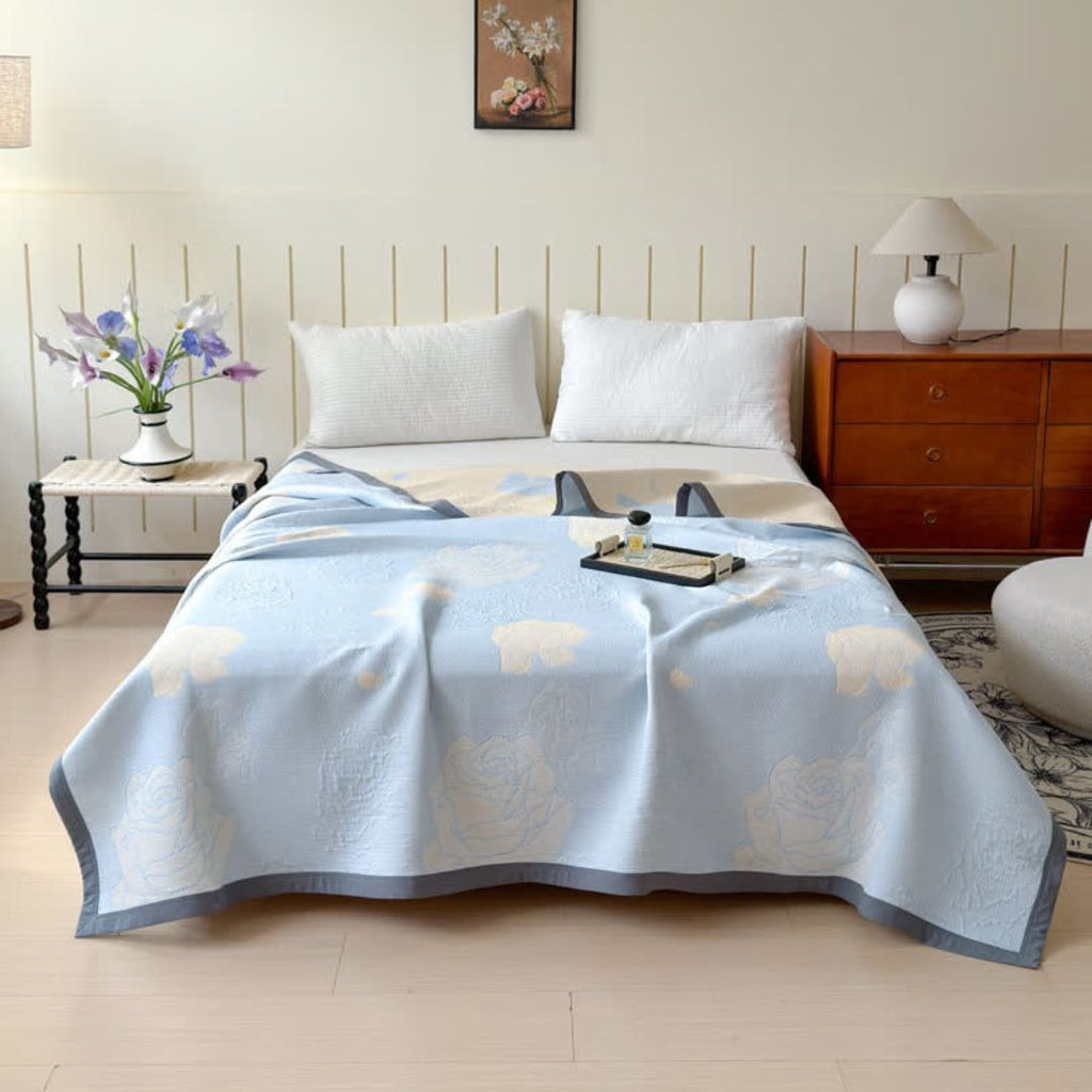 Plaid en coton roses bleues – 59"x79"