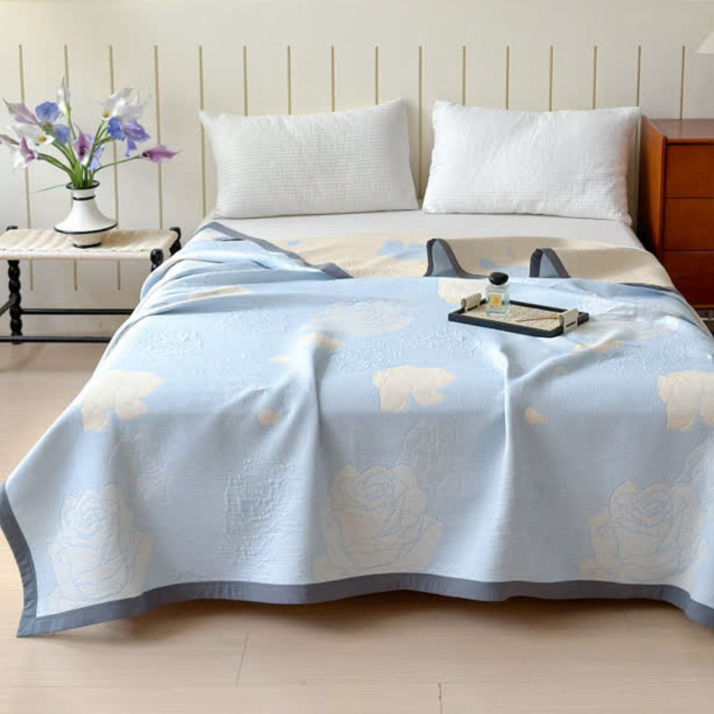Plaid en coton roses bleues