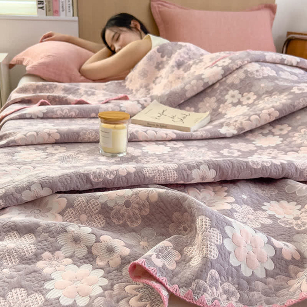 Plaid en gaze de coton fleuri Reverie