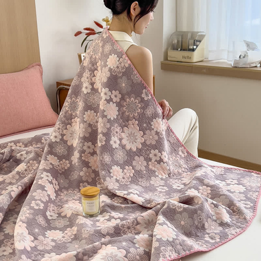 Plaid en gaze de coton fleuri Reverie