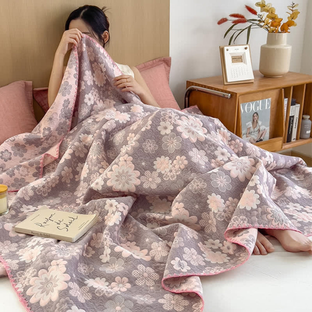 Plaid en gaze de coton fleuri Reverie