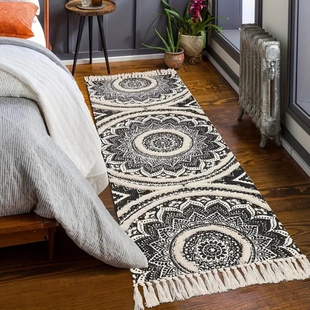 Tapis de couloir bohème noir et crème