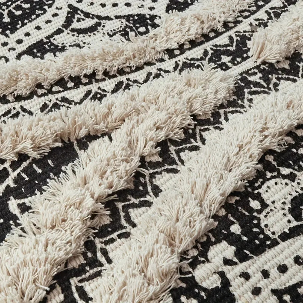 Tapis de couloir bohème noir et crème