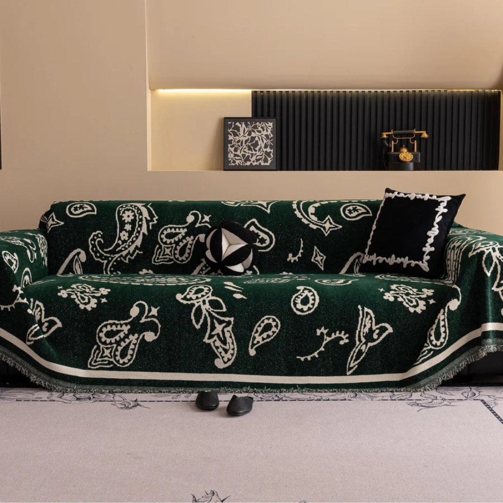 Housse de canapé douce Boho Bloom – Noir & Ivoire Bloom