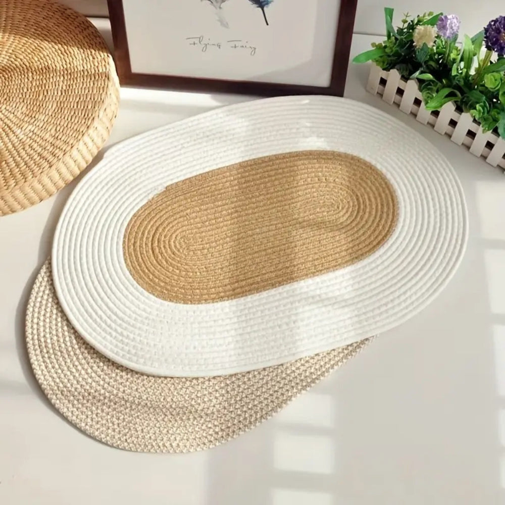 Tapis ovale tressé en chanvre boho – Sable Swirl