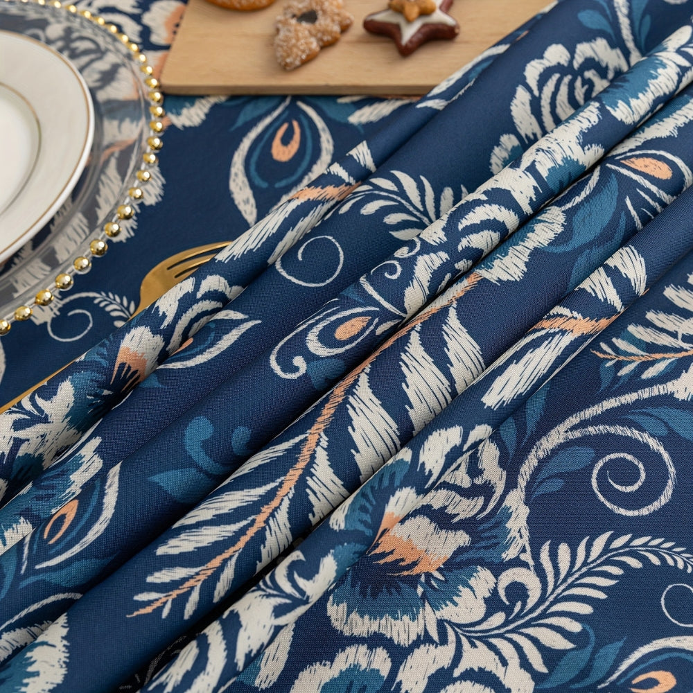 Nappe boho fleurie à pompons motif paon