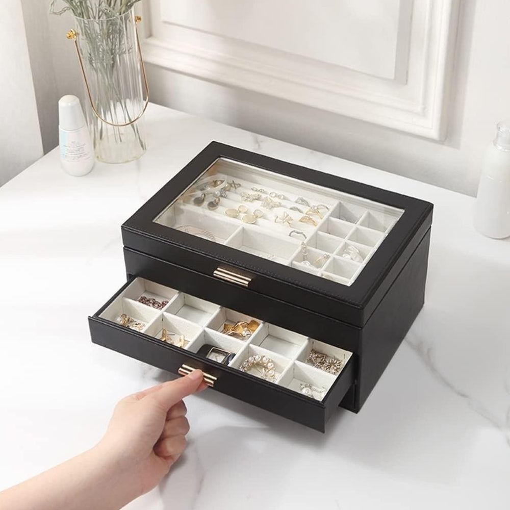 Boîte À Bijoux En Cuir 2 Tiroirs