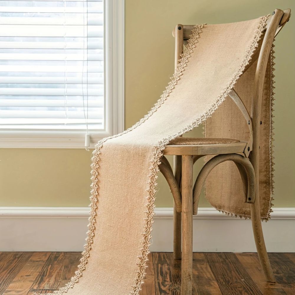 Chemin de table boho en toile de jute