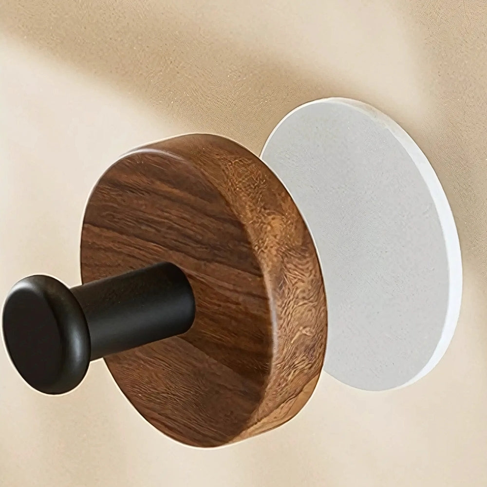Patère ronde adhésive en bois