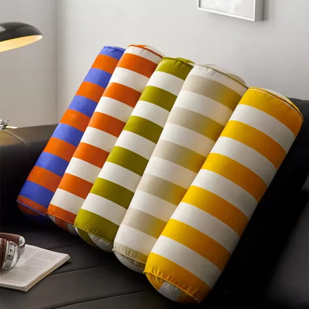 Coussin cylindrique rayé bonbon – Orange Candy
