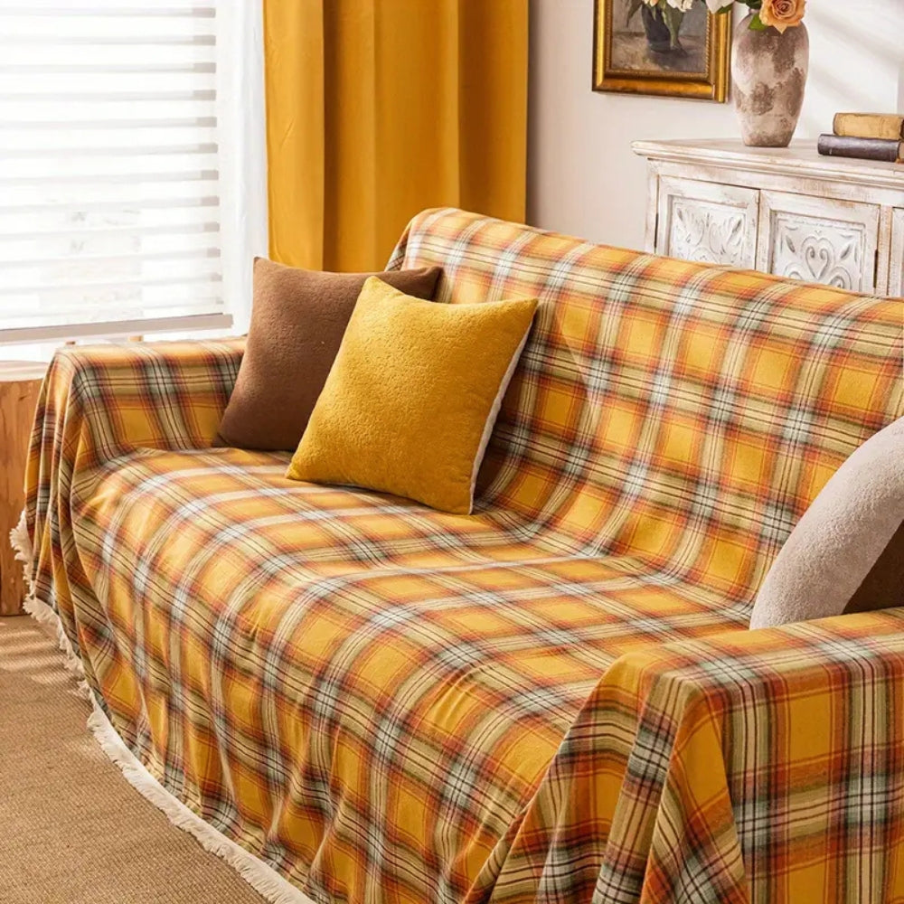 Housse de canapé à carreaux marrons d'automne – Chestnut Plaid