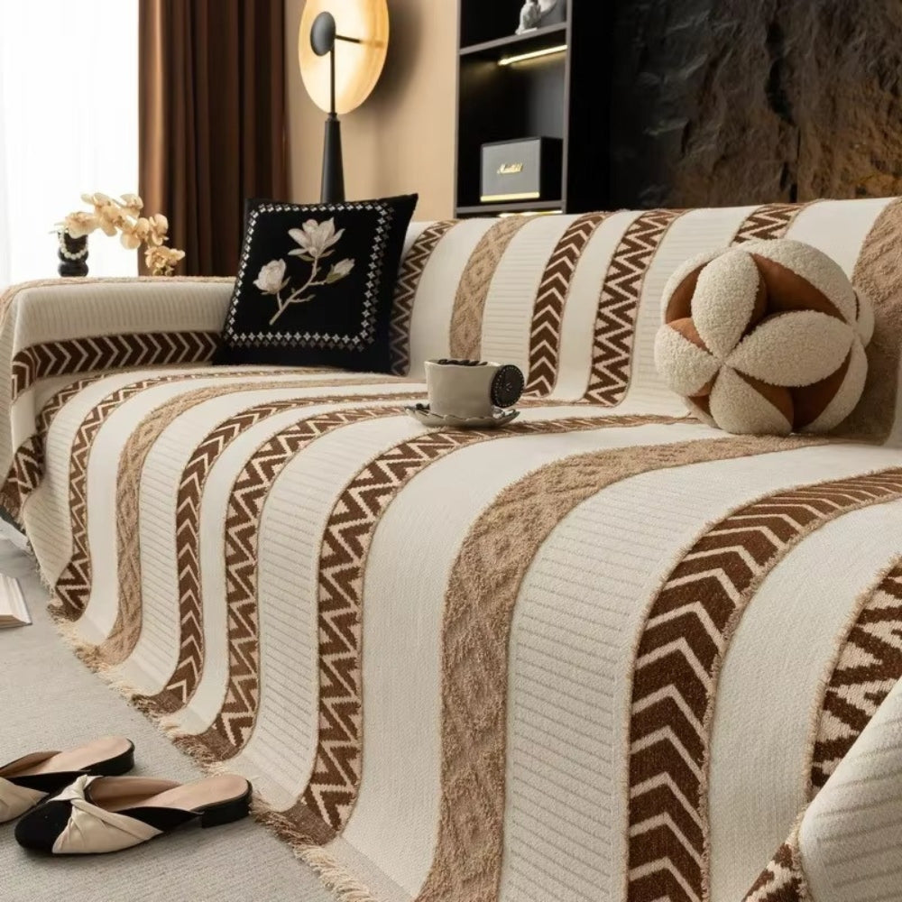 Housse de canapé en chenille à chevrons