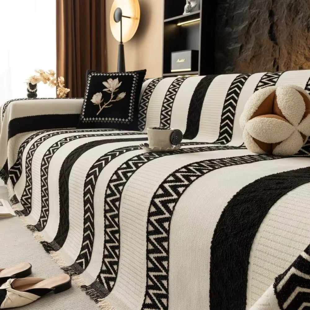 Housse de canapé en chenille à chevrons