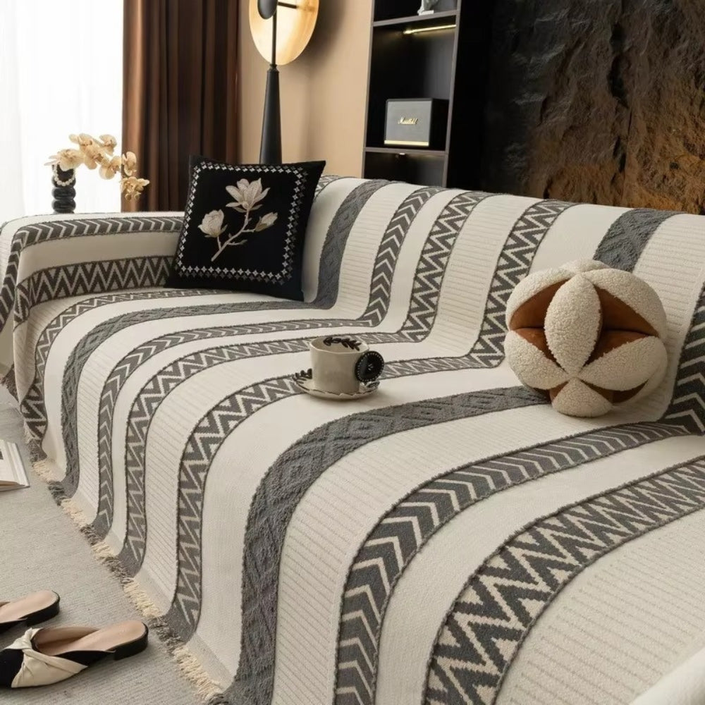 Housse de canapé en chenille à chevrons