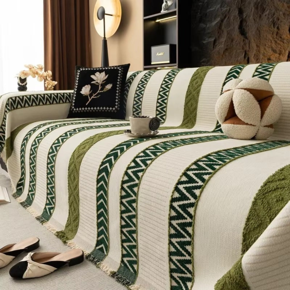 Housse de canapé en chenille à chevrons – Vert émeraude