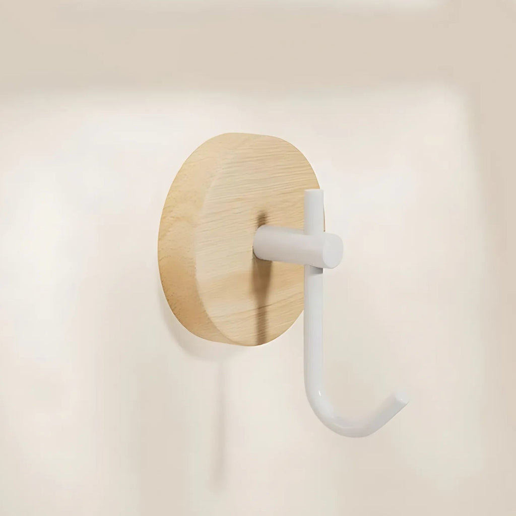 Patère ronde adhésive en bois