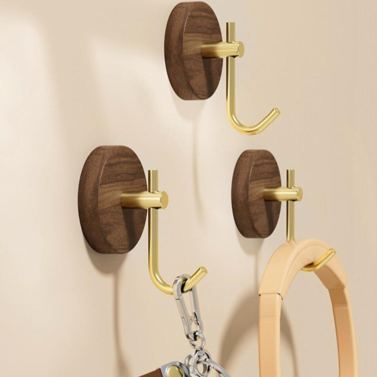 Patère ronde adhésive en bois