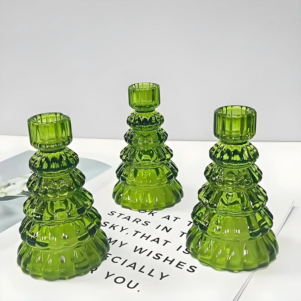 Bougeoirs en verre sapin de Noël | Lot de 3
