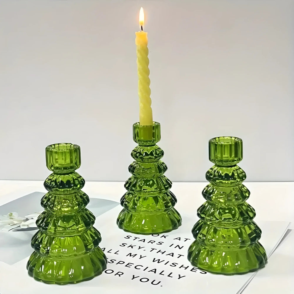 Bougeoirs en verre sapin de Noël | Lot de 3