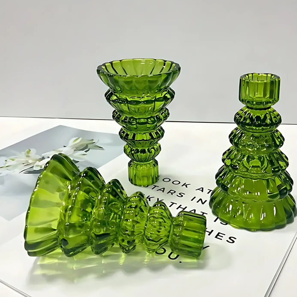 Bougeoirs en verre sapin de Noël | Lot de 3