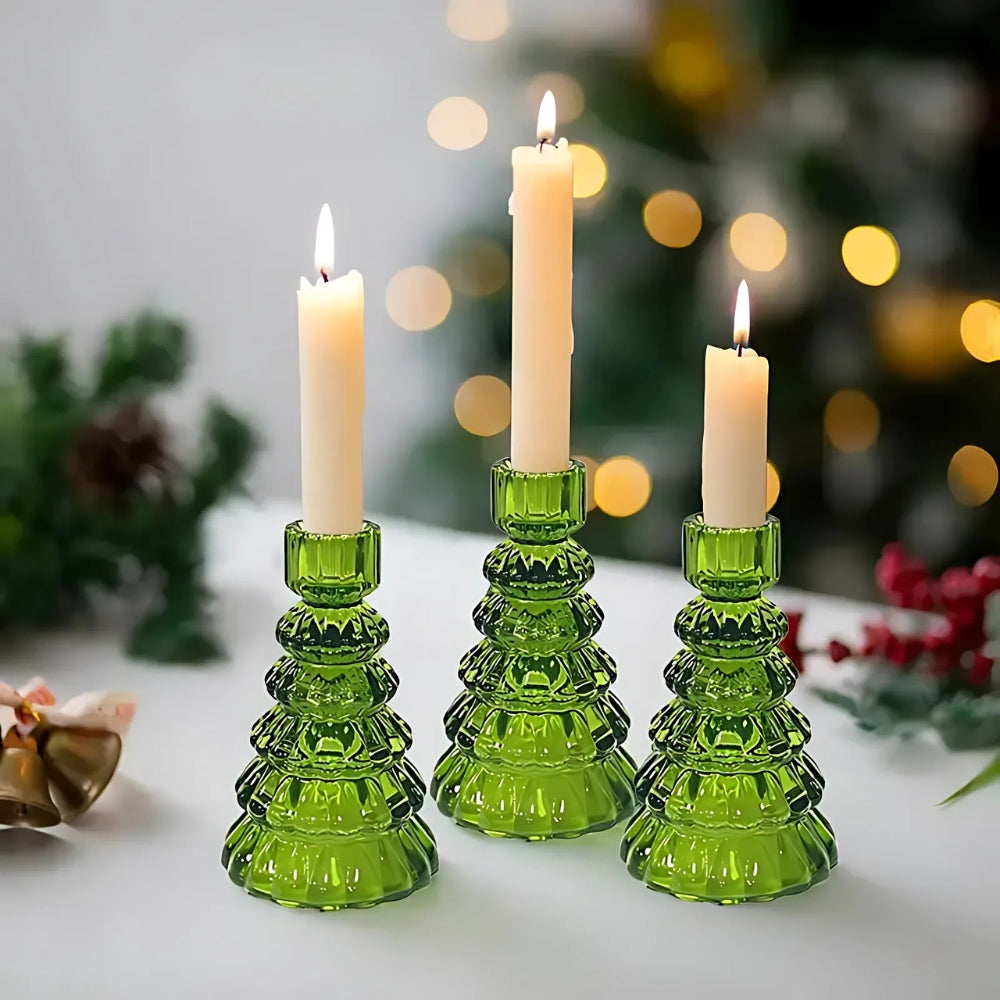 Bougeoirs en verre sapin de Noël | Lot de 3