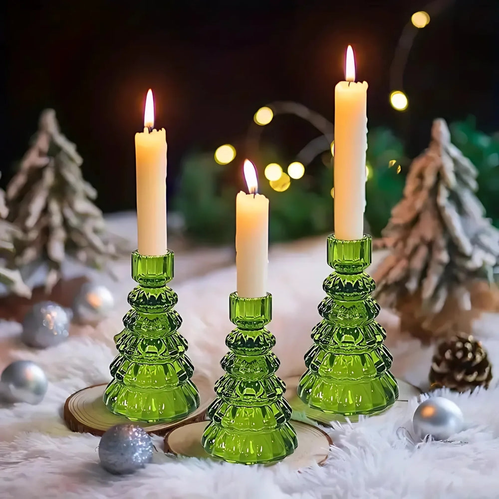 Bougeoirs en verre sapin de Noël | Lot de 3