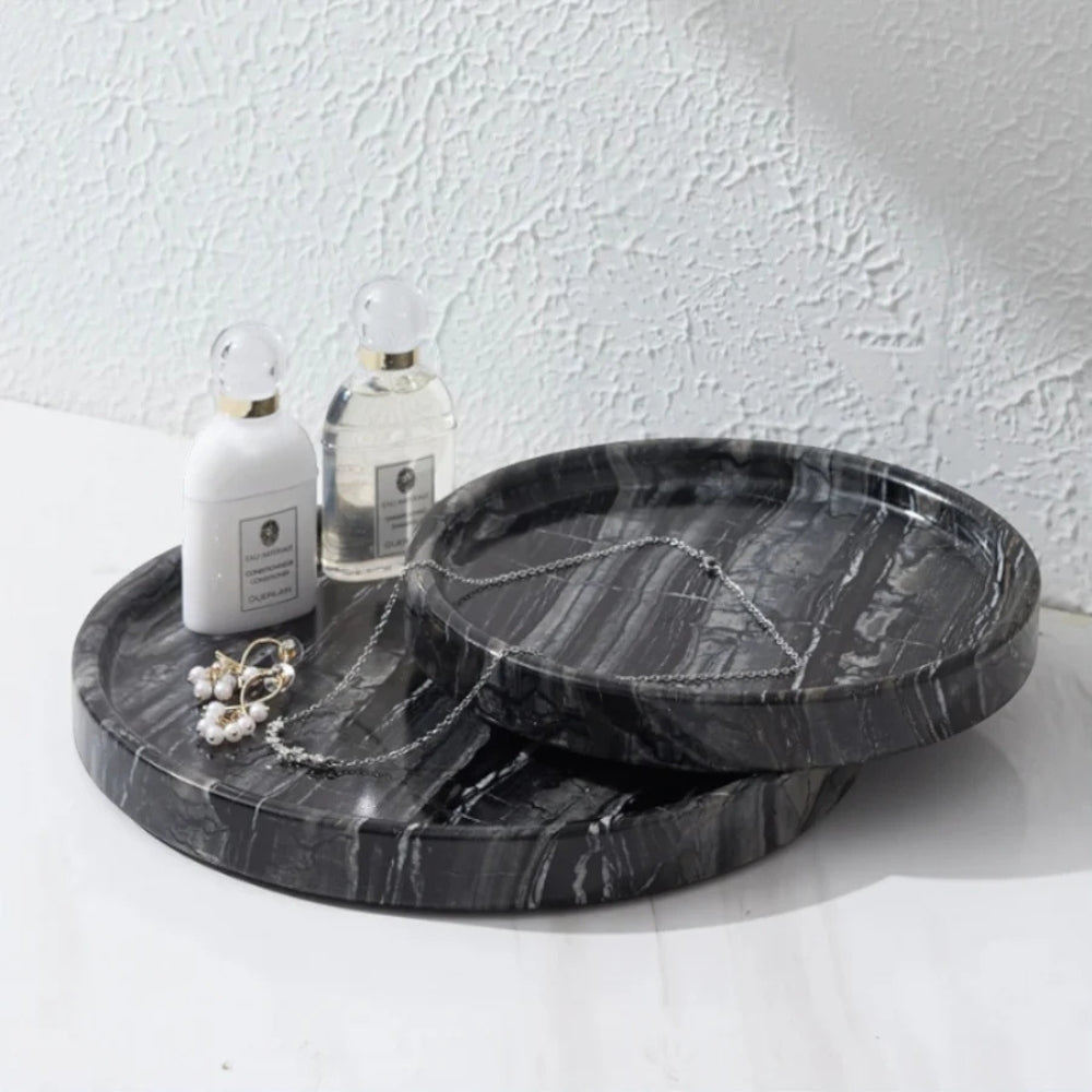 Vide-poche à bijoux rond en marbre noir – S