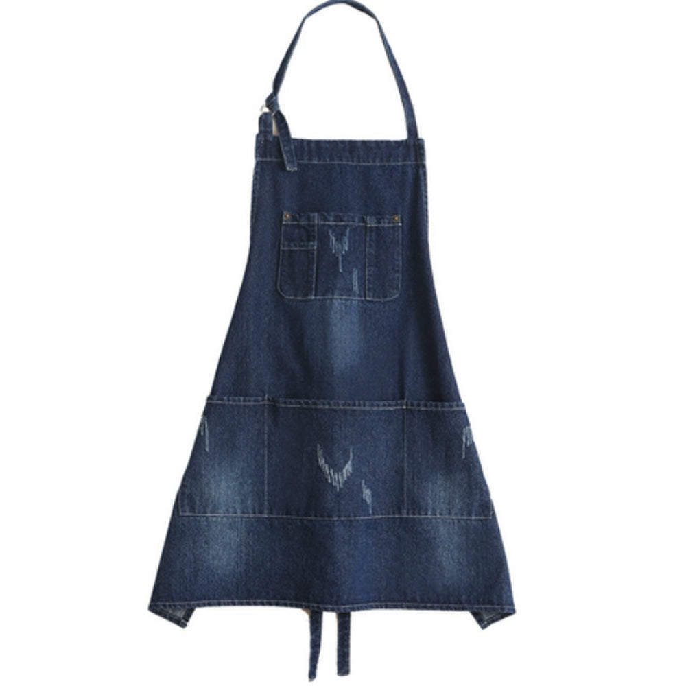 Tablier classique en denim bleu à poche