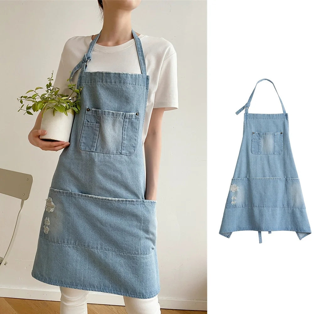 Tablier classique en denim bleu à poche – Sky Denim