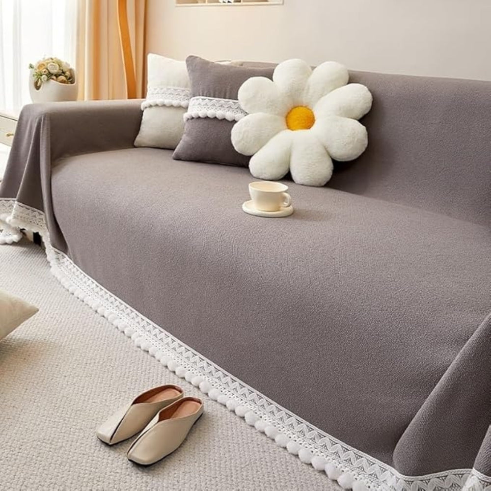 Housse de canapé en chenille à bordure dentelle