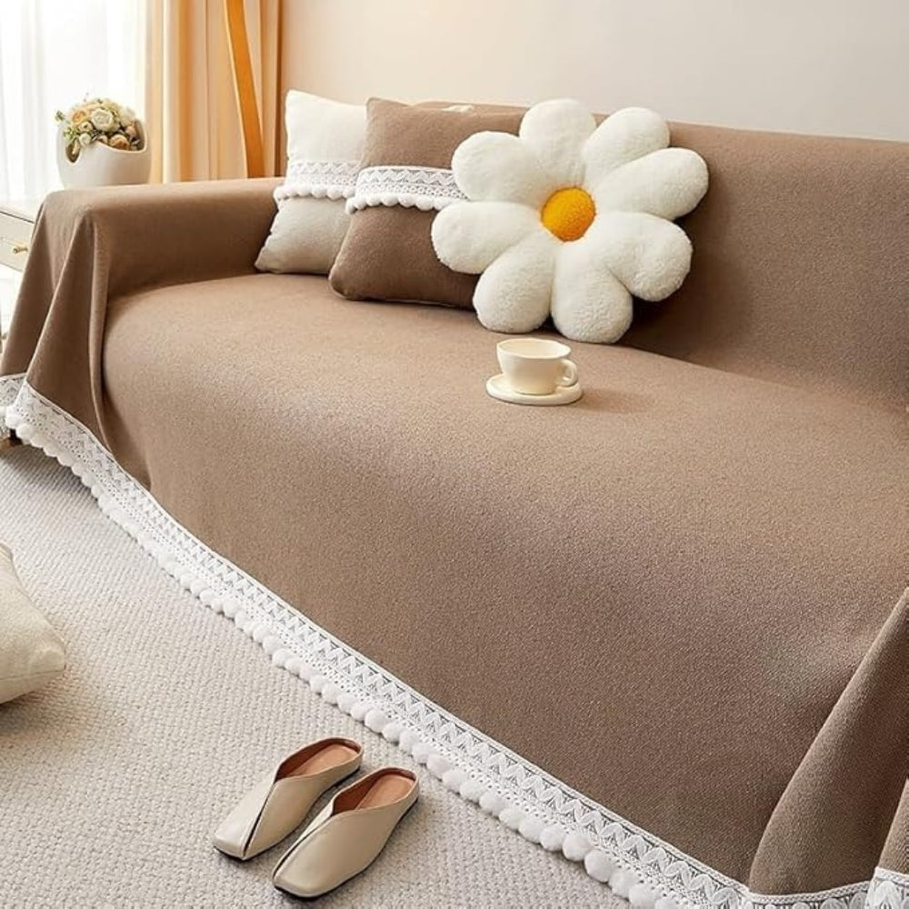 Housse de canapé en chenille à bordure dentelle