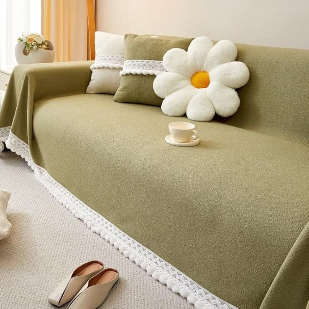 Housse de canapé en chenille à bordure dentelle