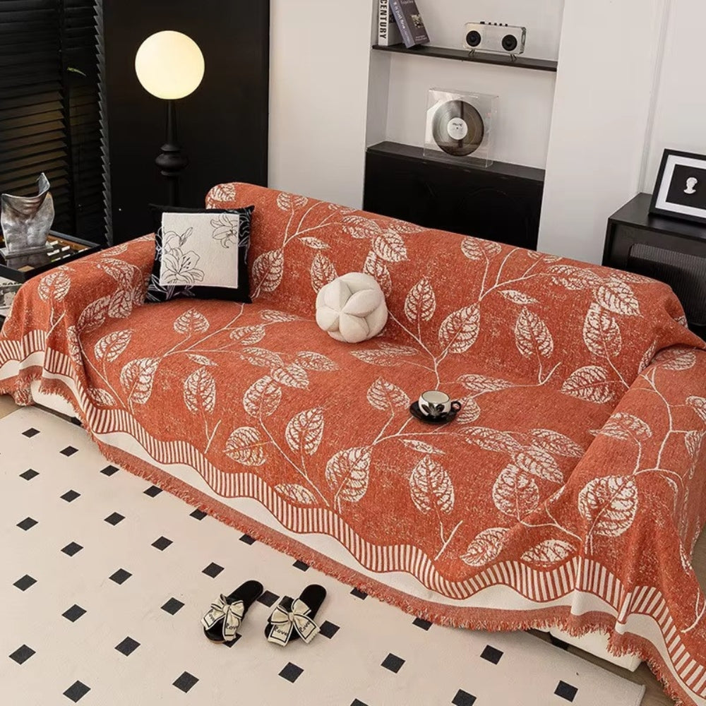 Housse de canapé en chenille motif feuilles – Terracotta Leaf