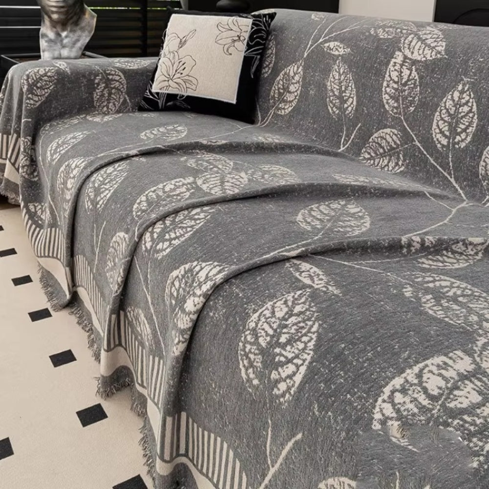 Housse de canapé en chenille motif feuilles