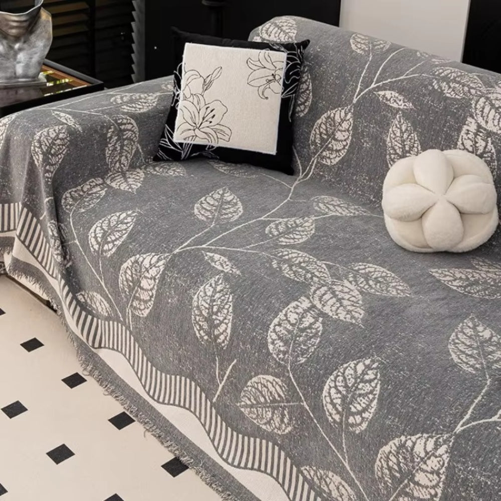Housse de canapé en chenille motif feuilles