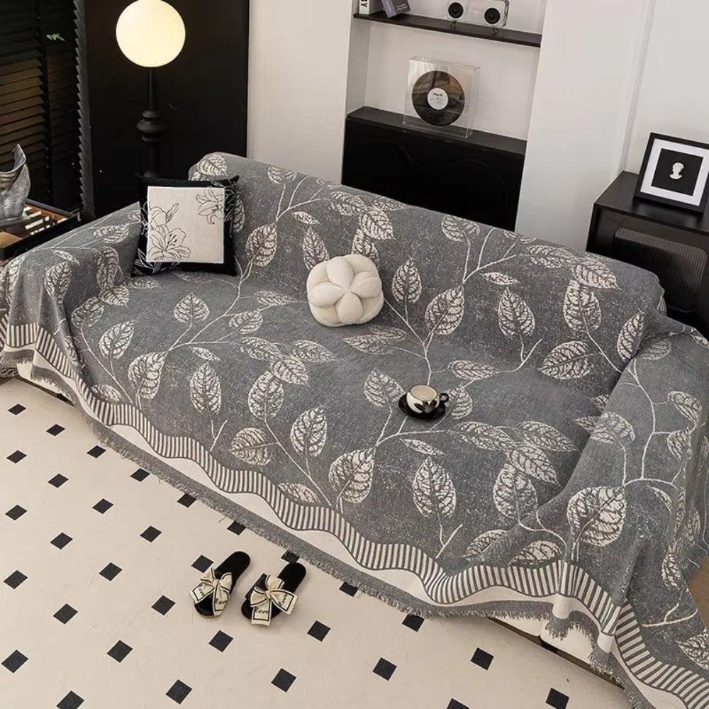 Housse de canapé en chenille motif feuilles