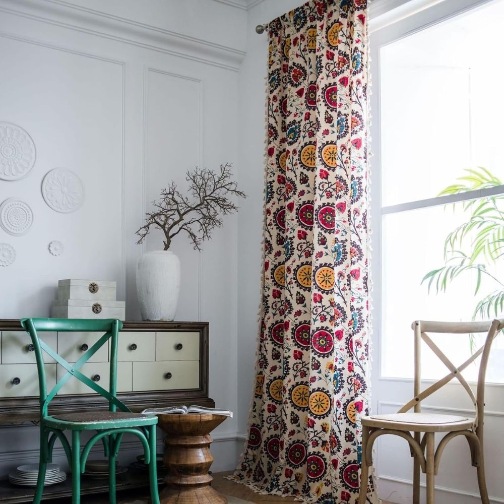 Rideau boho à pompons roue chromatique – Rod Pocket