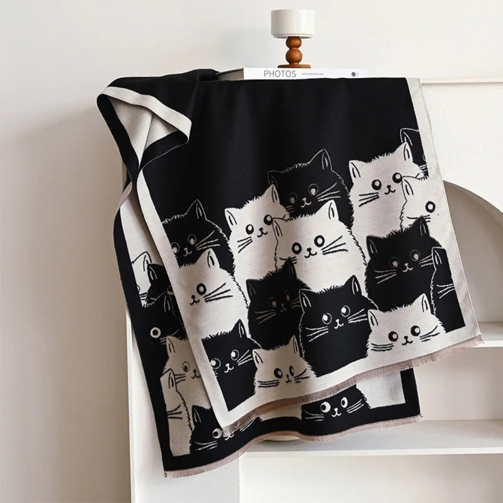 Écharpe d'hiver jacquard motif chats