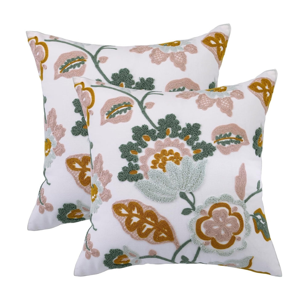 Housse de coussin touffetée fleurie Denza